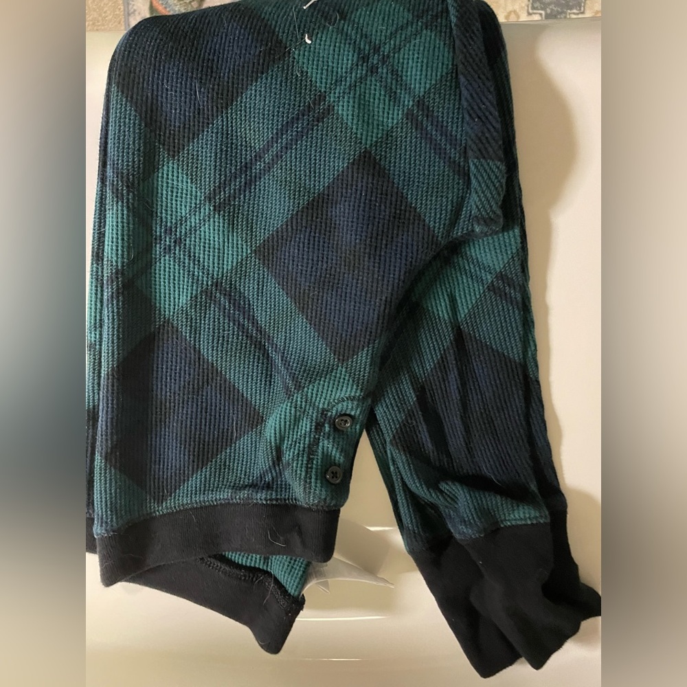 Women’s Old Navy waffle knit PJs size XS navy and hunter green plaid